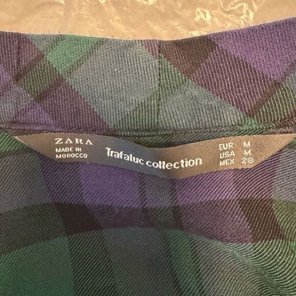 Zara Women’s Long Sleeve Plaid Style Dress In Purple Green And Black Size Medium - Picture 6 of 7